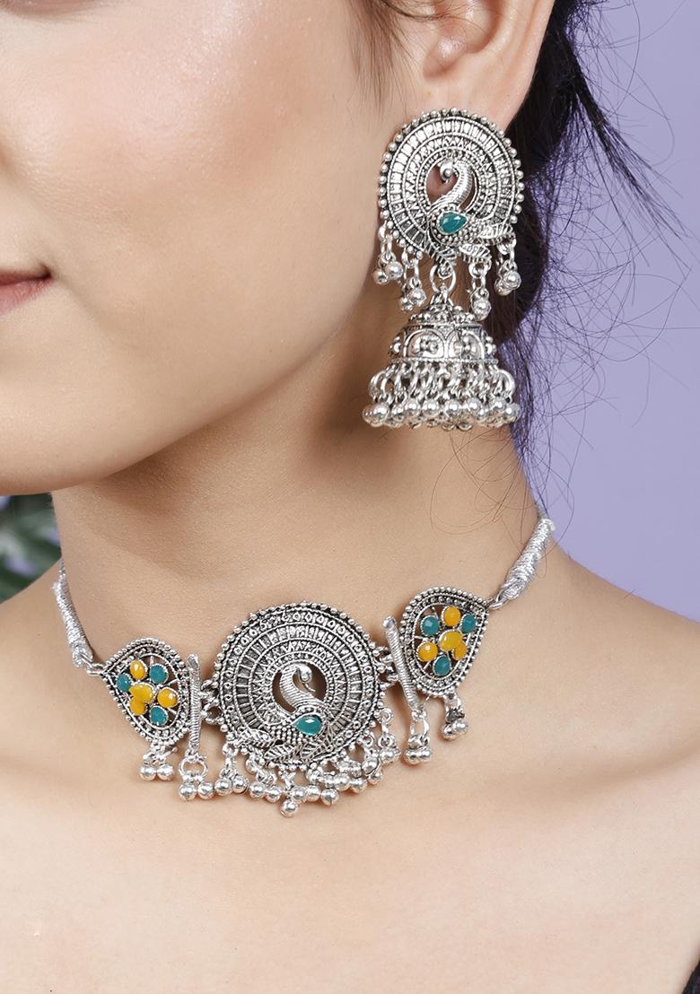 Silver Plated Multi Choker Alloy Necklace Set