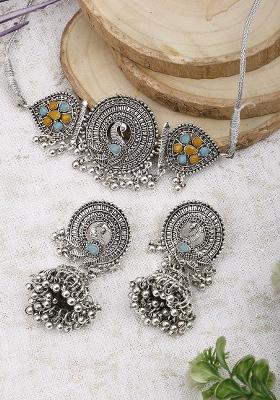 Silver Plated Multi Choker Alloy Necklace Set