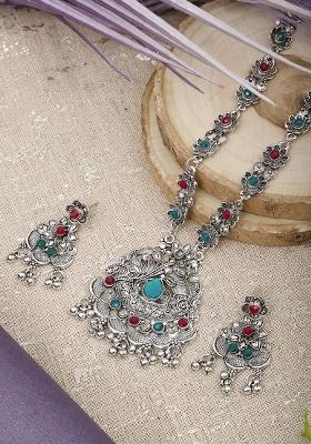 Silver Plated Multi Choker Alloy Necklace Set