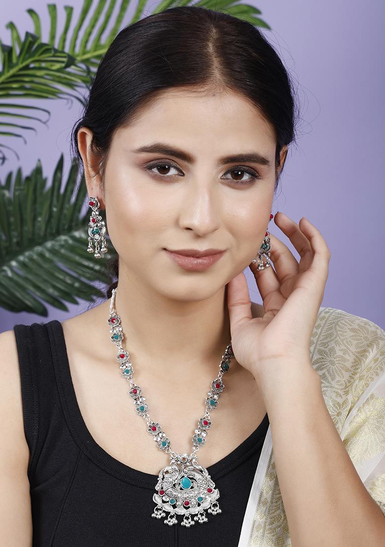 Silver Plated Multi Choker Alloy Necklace Set