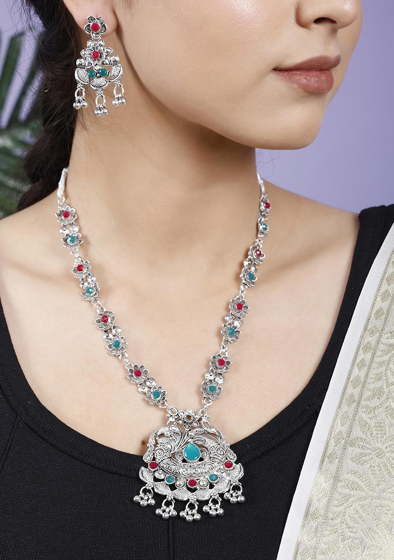 Silver Plated Multi Choker Alloy Necklace Set