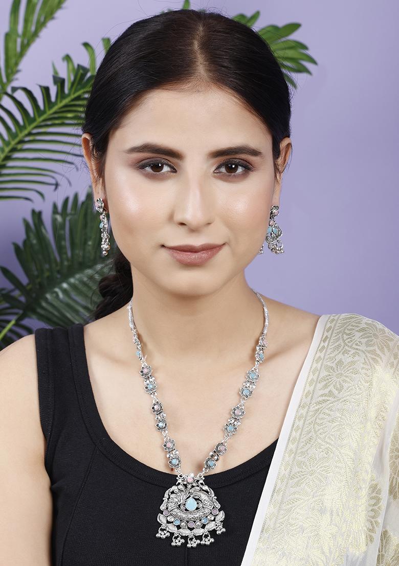 Silver Plated Multi Choker Alloy Necklace Set