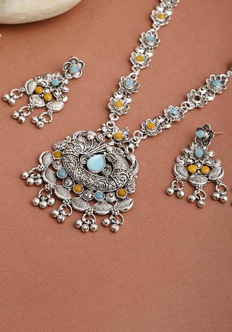 Silver Plated Multi Choker Alloy Necklace Set