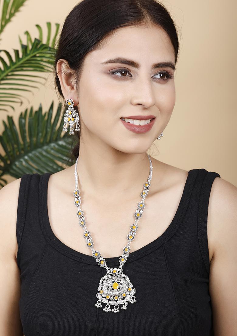 Silver Plated Yellow Choker Alloy Necklace Set