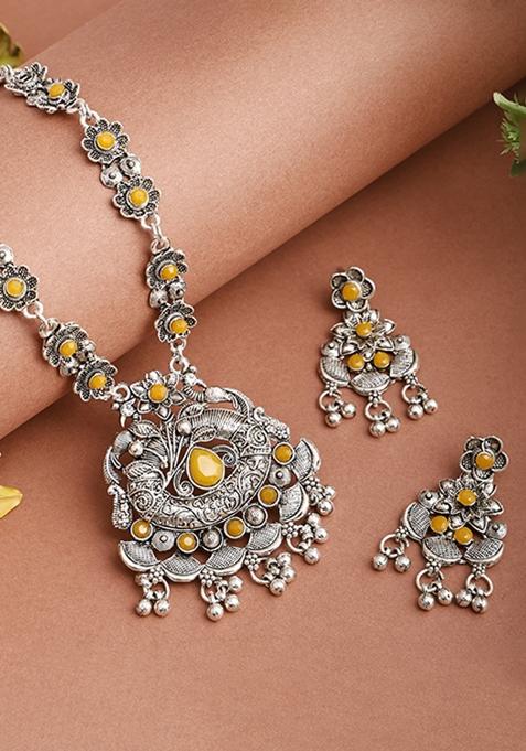 Silver Plated Yellow Choker Alloy Necklace Set