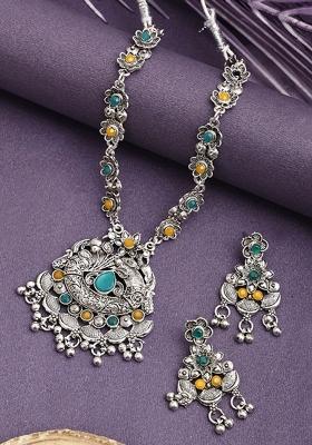 Silver Plated Multi Choker Alloy Necklace Set