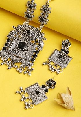 Silver Plated Green Choker Alloy Necklace Set