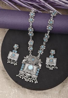 Silver Plated Blue Choker Alloy Necklace Set