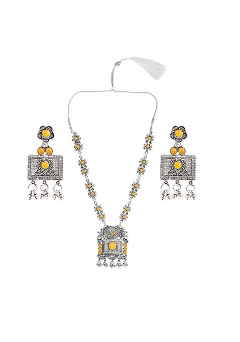 Silver Plated Yellow Choker Alloy Necklace Set