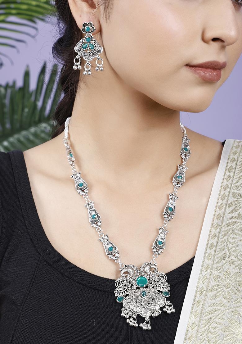 Silver Plated Green Choker Alloy Necklace Set