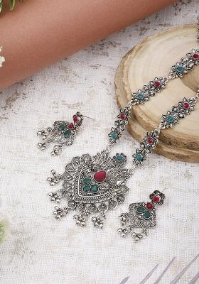 Silver Plated Multi Choker Alloy Necklace Set