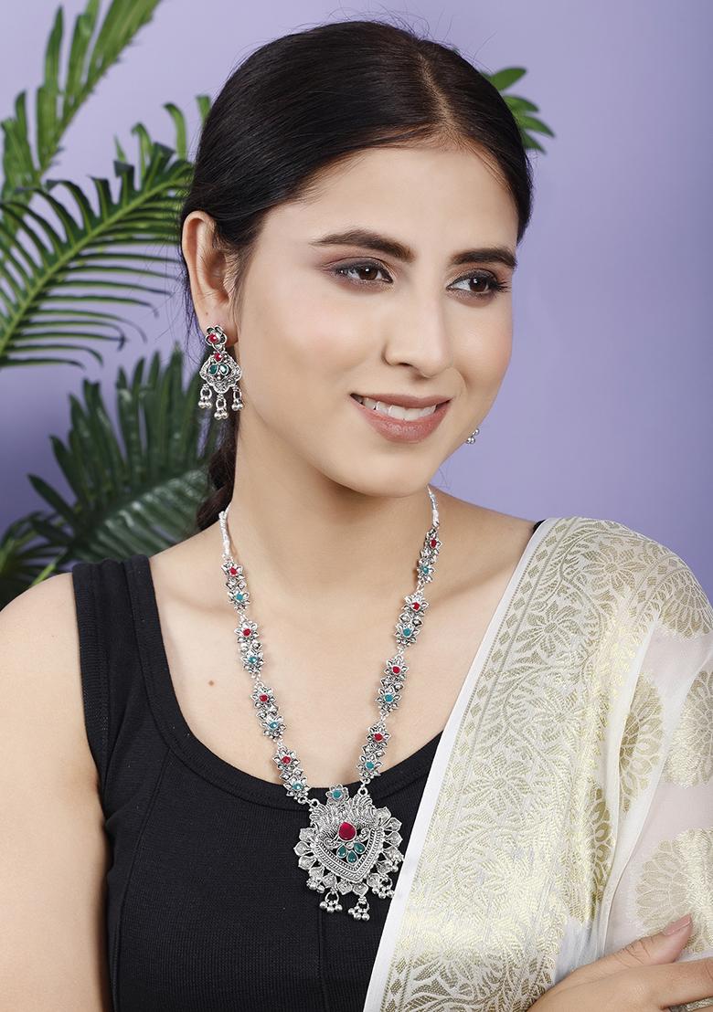 Silver Plated Multi Choker Alloy Necklace Set