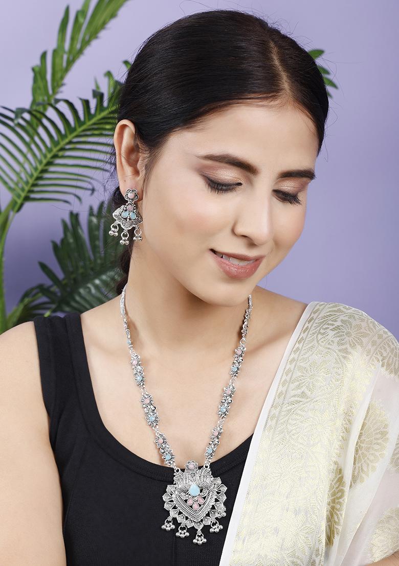 Silver Plated Multi Choker Alloy Necklace Set