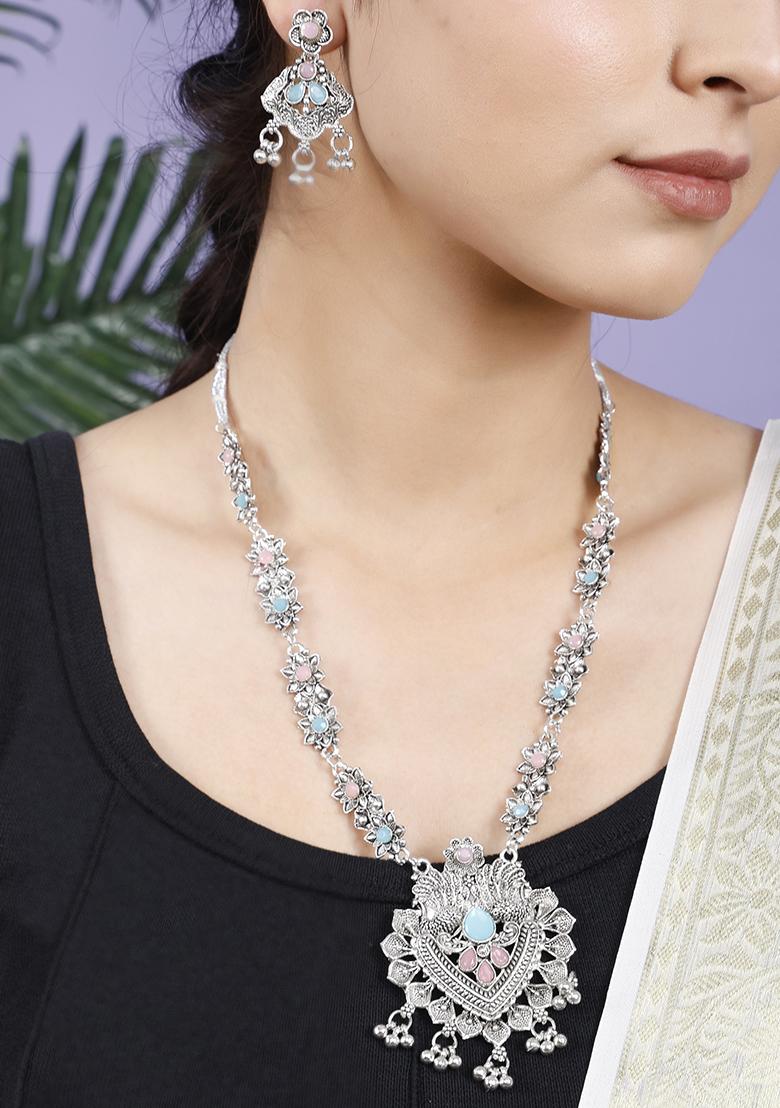 Silver Plated Multi Choker Alloy Necklace Set