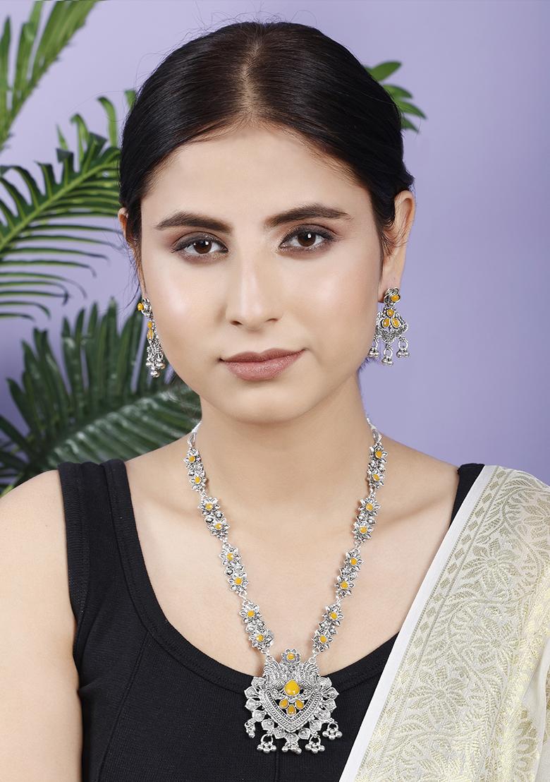 Silver Plated Yellow Choker Alloy Necklace Set