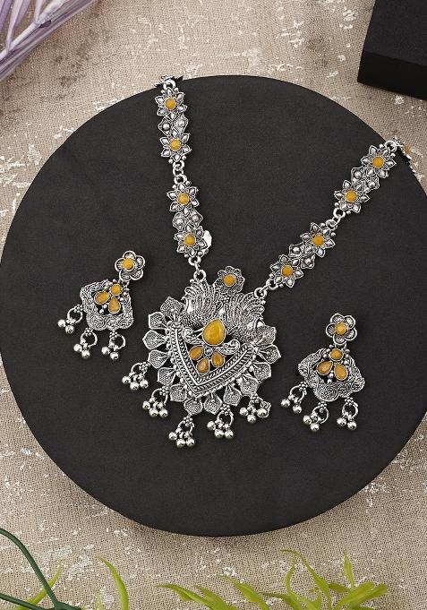 Silver Plated Yellow Choker Alloy Necklace Set