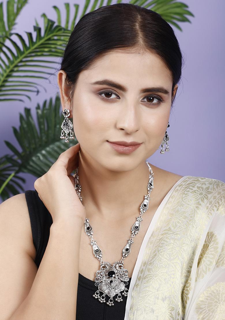 Silver Plated Black Choker Alloy Necklace Set