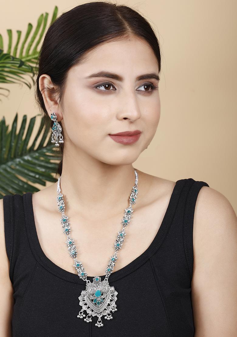 Silver Plated Green Choker Alloy Necklace Set