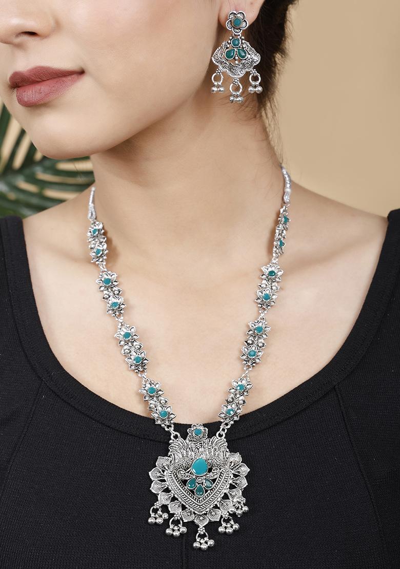 Silver Plated Green Choker Alloy Necklace Set