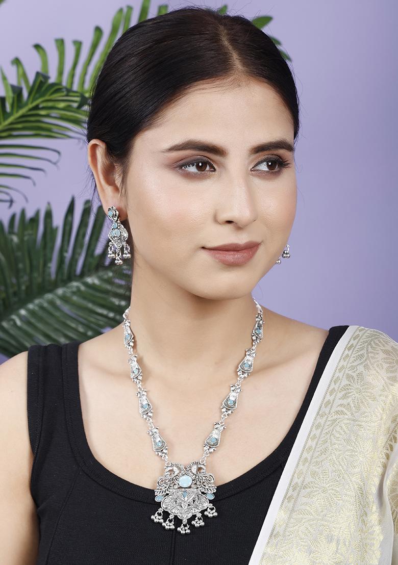 Silver Plated Blue Choker Alloy Necklace Set