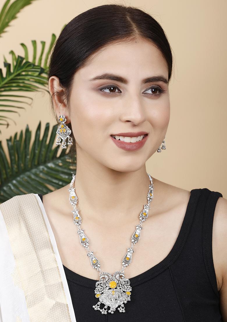 Silver Plated Yellow Choker Alloy Necklace Set