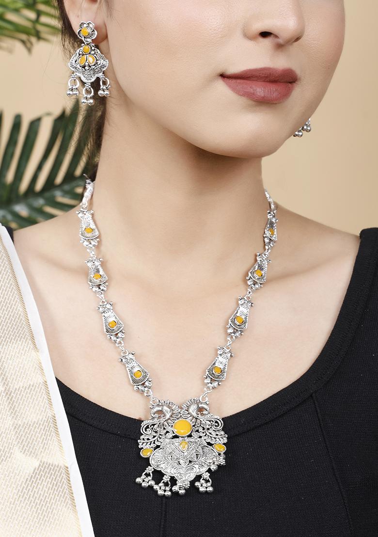 Silver Plated Yellow Choker Alloy Necklace Set