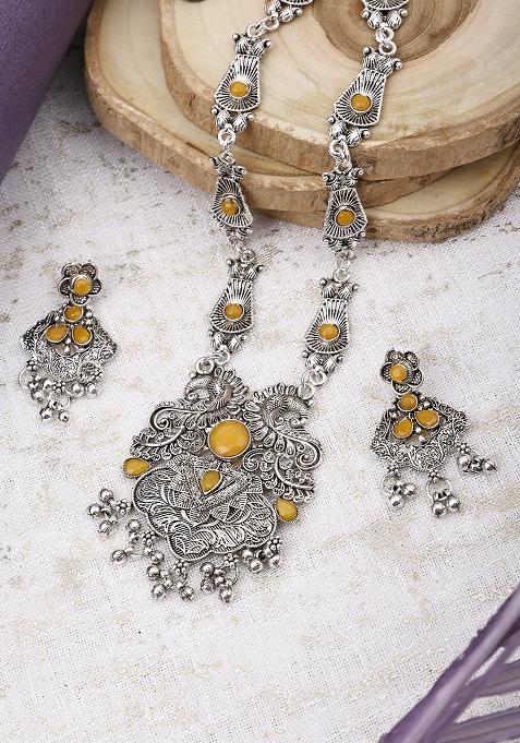 Silver Plated Yellow Choker Alloy Necklace Set