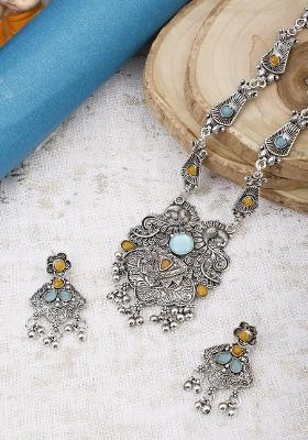 Silver Plated Multi Choker Alloy Necklace Set