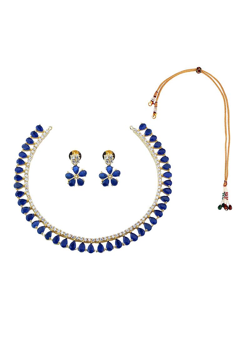 Silver Plated Blue Choker Alloy Necklace Set