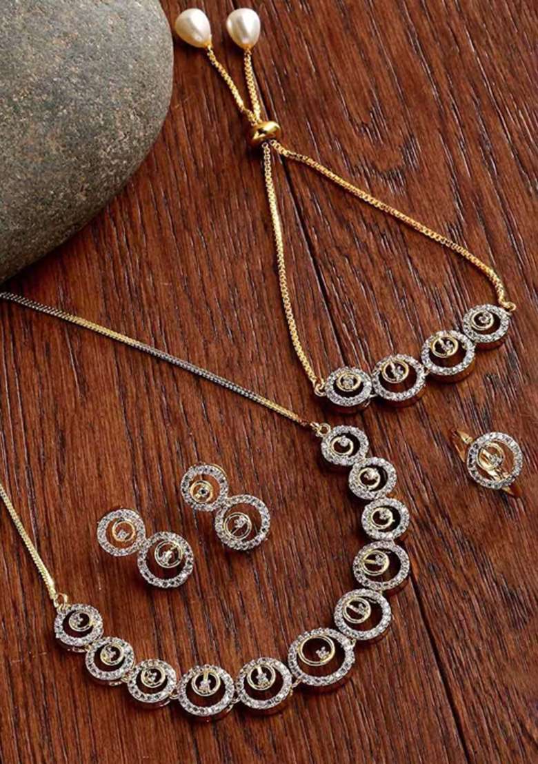 Silver Plated Golden Collor  Alloy Necklace Set - Indya