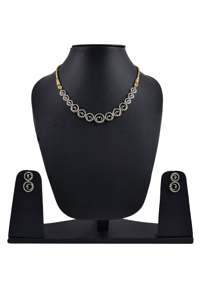 Silver Plated Golden Collor  Alloy Necklace Set - Indya