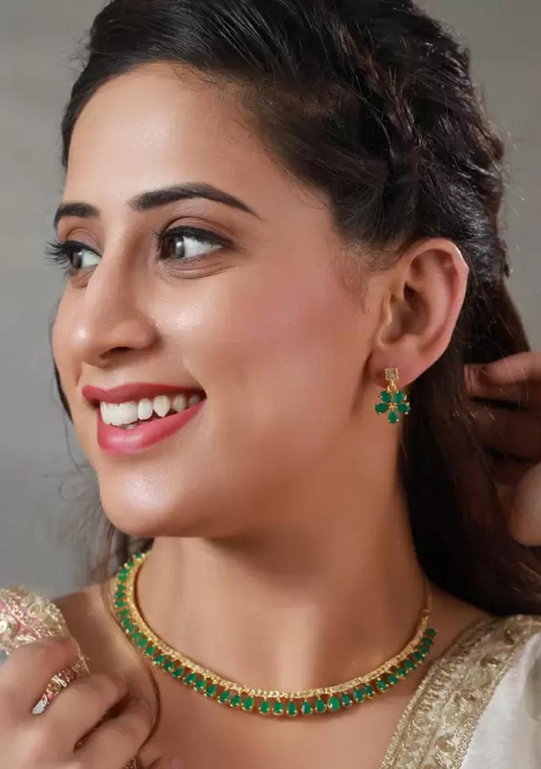 Silver Plated Green Collor  Alloy Necklace Set