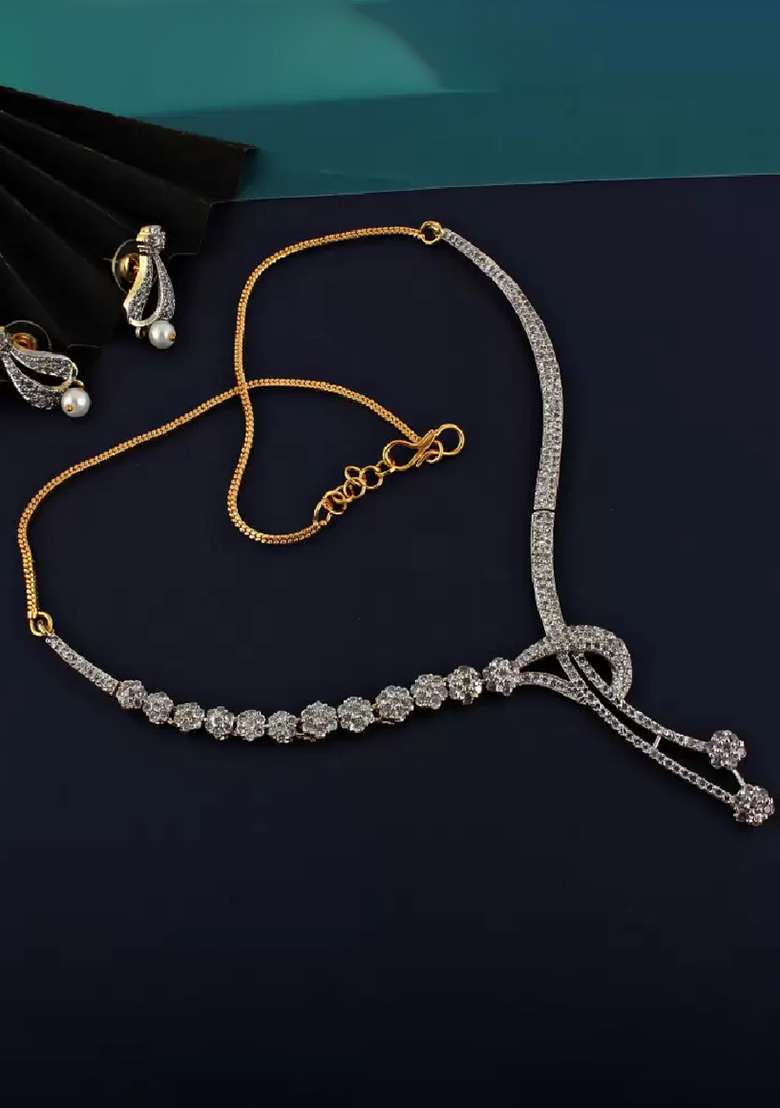 Silver Plated Golden Choker Alloy Necklace Set - Indya