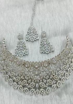 Silver Plated Golden Choker Alloy Necklace Set