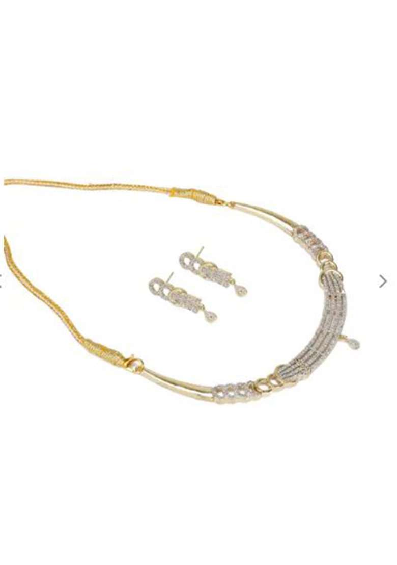 Silver Plated Golden Collor  Alloy Necklace Set - Indya