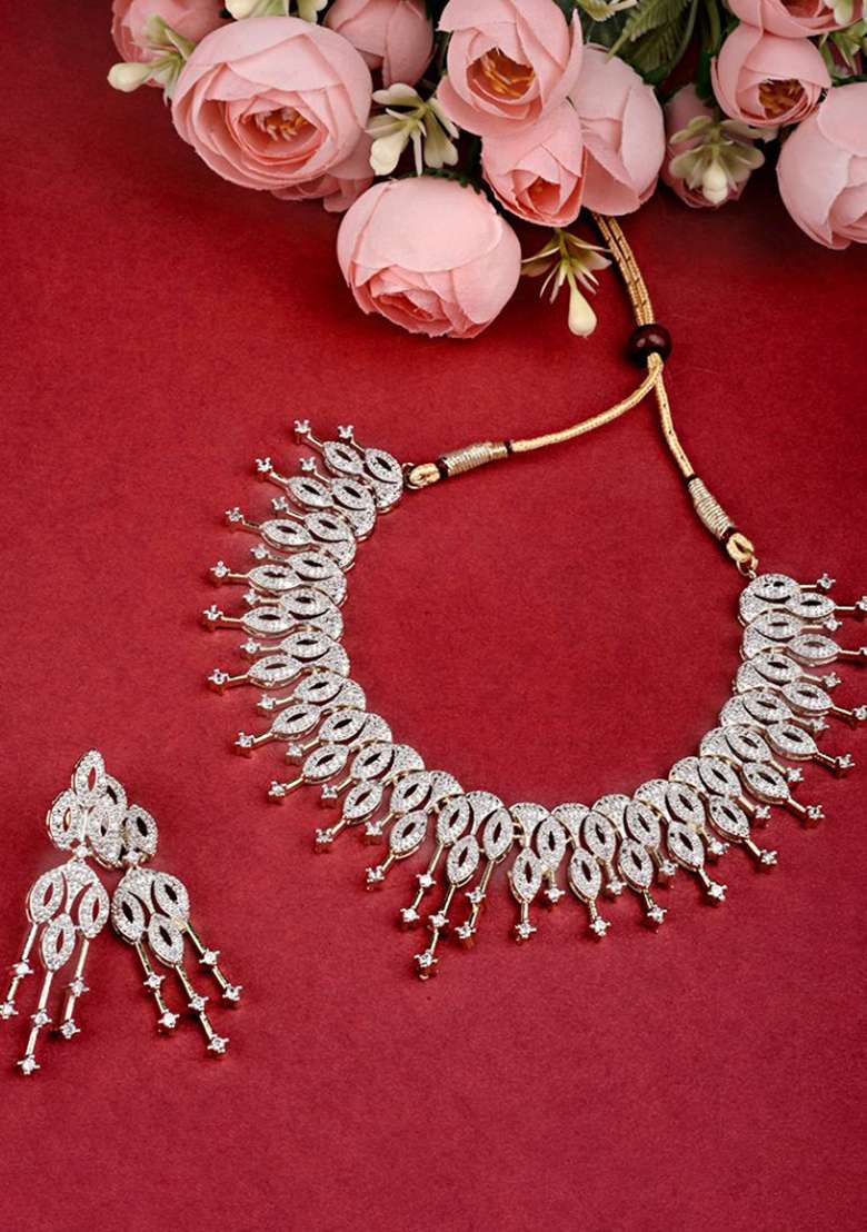 Silver Plated Golden Collor  Alloy Necklace Set - Indya