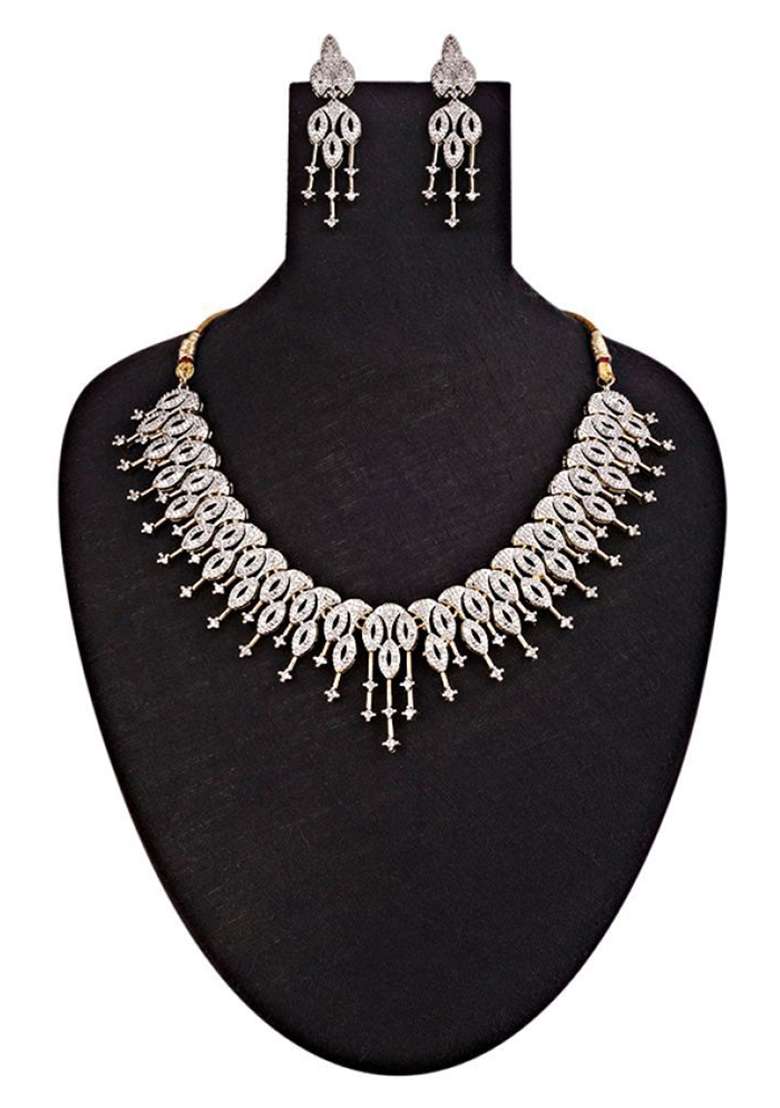 Silver Plated Golden Collor  Alloy Necklace Set - Indya