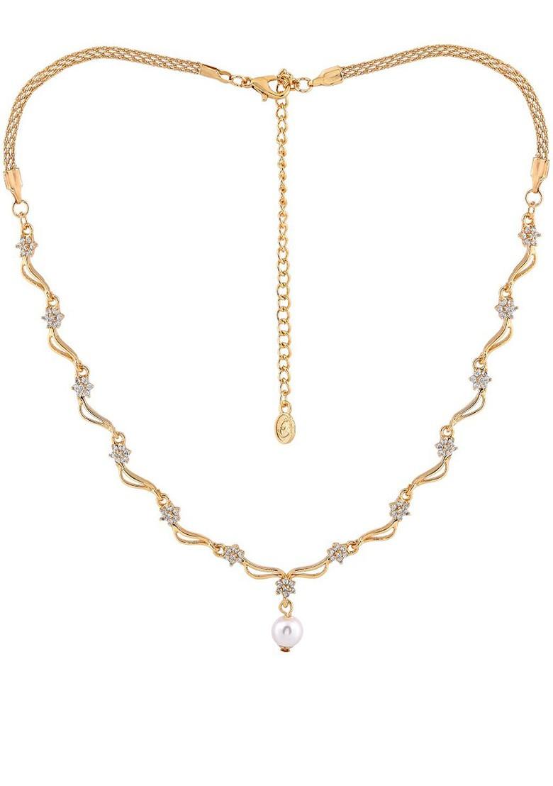 White Studded Gold Plated Necklace Set