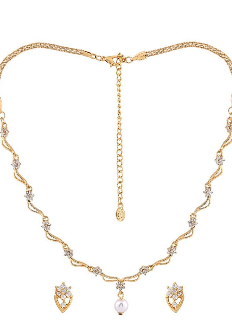 White Studded Gold Plated Necklace Set
