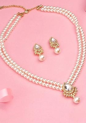 Gold Crystals Gold Plated Necklace Set