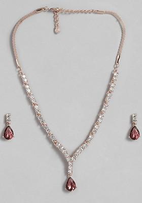 Rose Gold Crystals Gold Plated Necklace Set