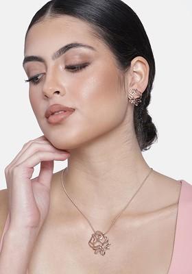 Rose Gold Solid Gold Plated Necklace Set