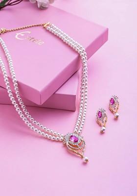 White Studded Gold Plated Necklace Set