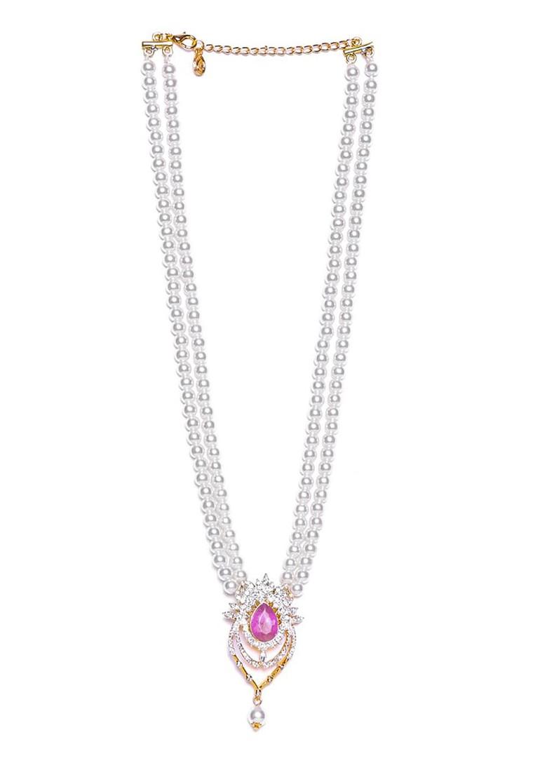 White Studded Gold Plated Necklace Set