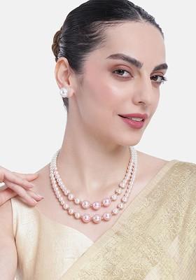 Pink Studded Gold Plated Necklace Set