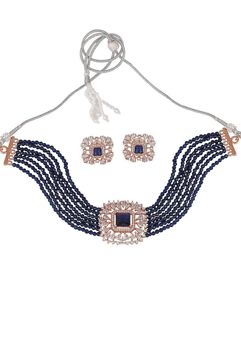 Rose Gold Cz Gold Plated Necklace Set