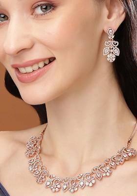 Rose Gold Cz Gold Plated Necklace Set