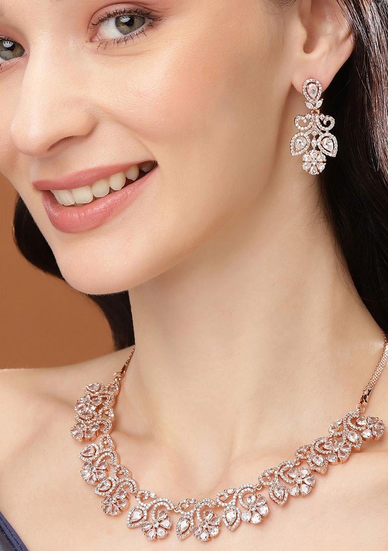 Rose Gold Cz Gold Plated Necklace Set