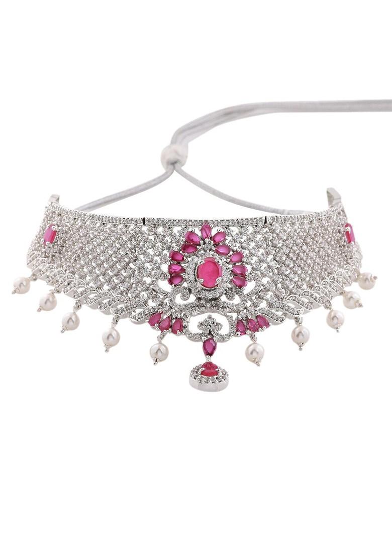 Silver Studded Rhodium Plated Necklace Set