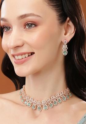 Rose Gold Cz Gold Plated Necklace Set